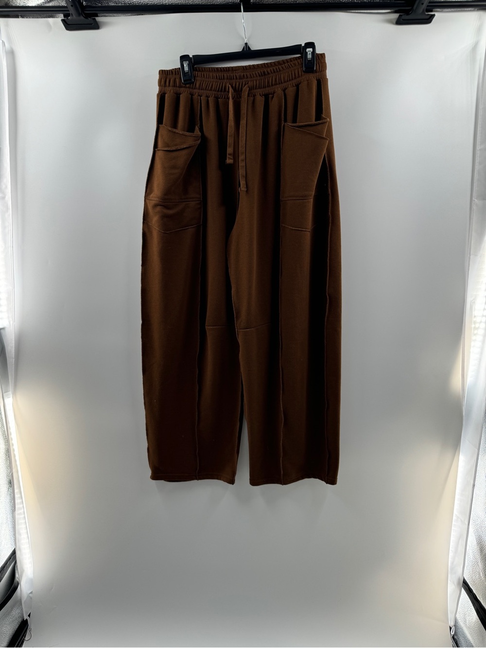 Yanekop Brown Wide Leg Patchwork Sweatpants – Women’s Large - Picture 2 of 8